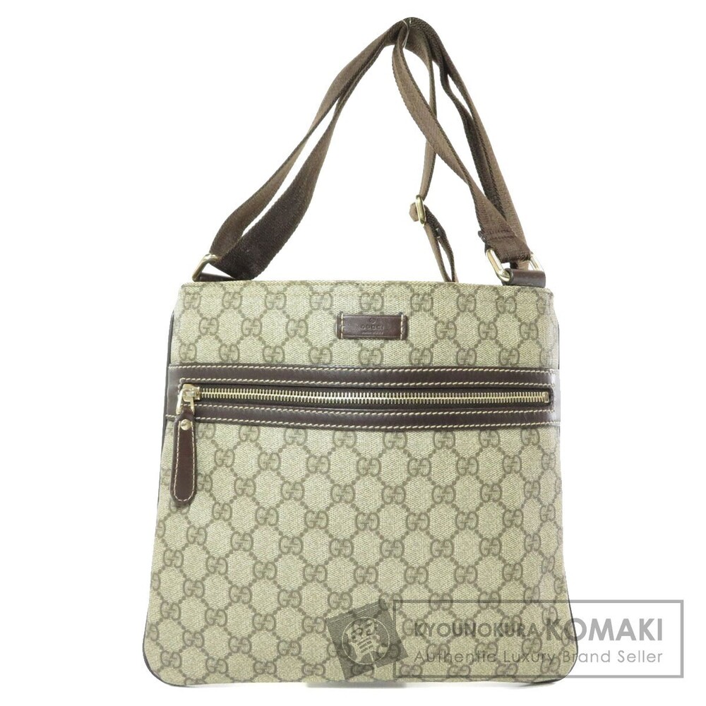 Gucci Beige GG Supreme Canvas Flat Messenger Bag Brown